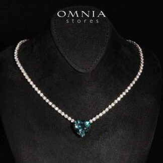 Omnia Sade White and Blue Heart Pendant Necklace With High Quality Certified Lab Crafted Stones In 925 Silver
