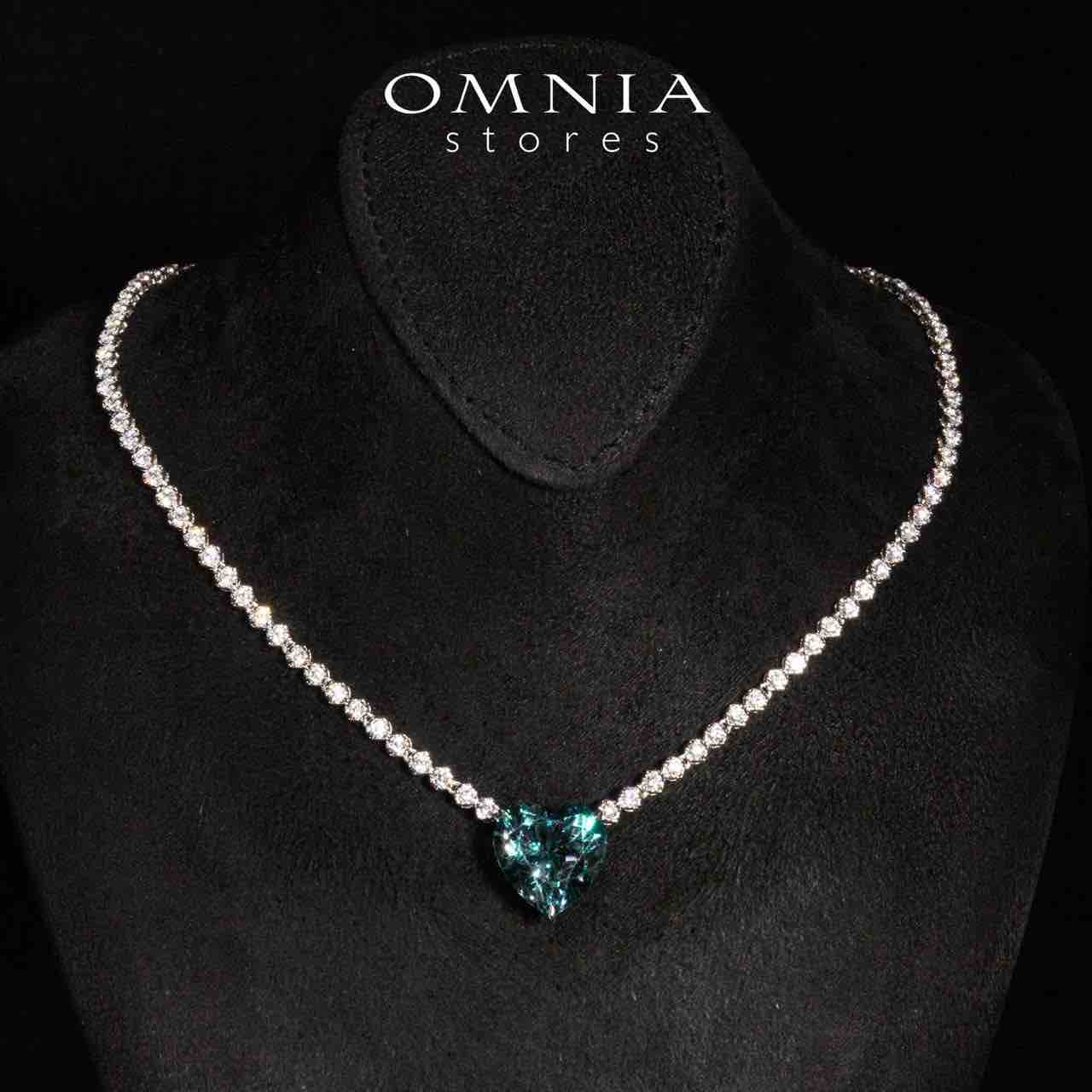 Omnia Sade White and Blue Heart Pendant Necklace With High Quality Certified Lab Crafted Stones In 925 Silver