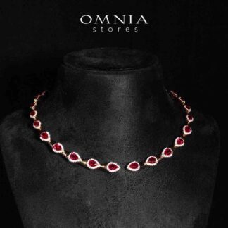 Omnia Isha Rose Gold and Red Choker Necklace With Certified High Quality Lab Crafted Stones In 925 Silver