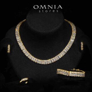 Omnia Rawda Gold Luxury Bridal Full Set With Quality Simulated Diamonds Rhodium Plated