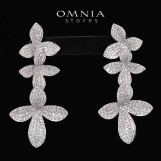 Omnia Dayana Leaf Drop Earrings With High Quality Simulated Diamonds in 925 Silver
