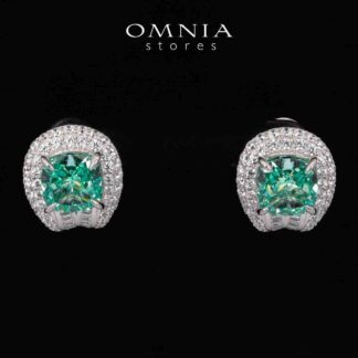 Omnia Katy Green Clip Earrings With High Quality Simulated Diamonds in 925 Silver