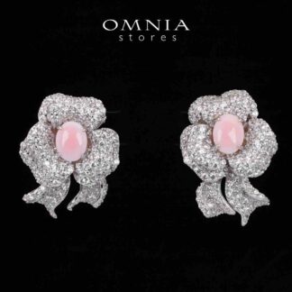 Omnia Malaika Pink Coral Floral Earrings With High Quality Simulated Diamonds in 925 Silver