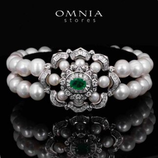 Omnia Sabine Green and White Preal Bracelet With High Quality Simulated Diamonds in 925 Silver