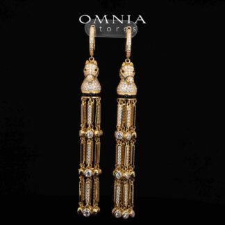 Omnia Vania Golden Horse Design Drop Earrings With High Quality Simulated Diamonds in 925 Silver
