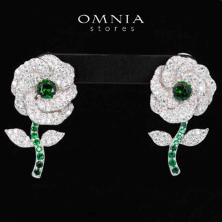 Omnia Rena White and Green Clip Earrings With High Quality Simulated Diamonds in 925 Silver