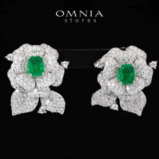 Omnia Laina White and Green Clip Earrings With High Quality Simulated Diamonds in 925 Silver