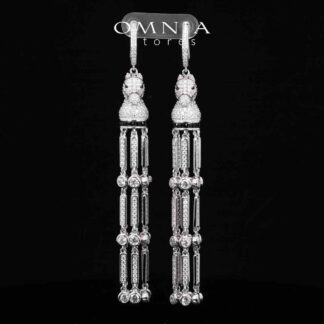 Omnia Vania White Horse Design Drop Earrings With High Quality Simulated Diamonds in 925 Silver