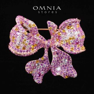 Omnia Doris Pink Ribbon Brooch With High Quality Simulated Diamonds in 925 Silver