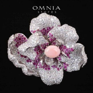 Omnia Mindy Pink Coral With Purple and White Brooch With High Quality Simulated Diamonds in 925 Silver
