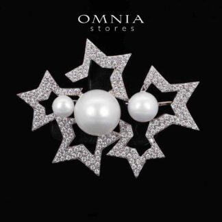 Omnia Valkyrie White Fresh Water Pearl Brooch With High Quality Simulated Diamonds in 925 Silver