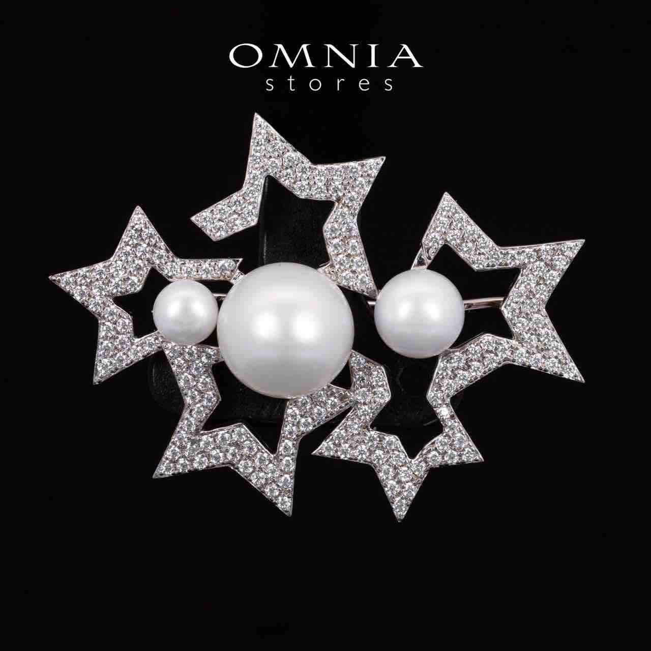 Omnia Valkyrie White Fresh Water Pearl Brooch With High Quality Simulated Diamonds in 925 Silver