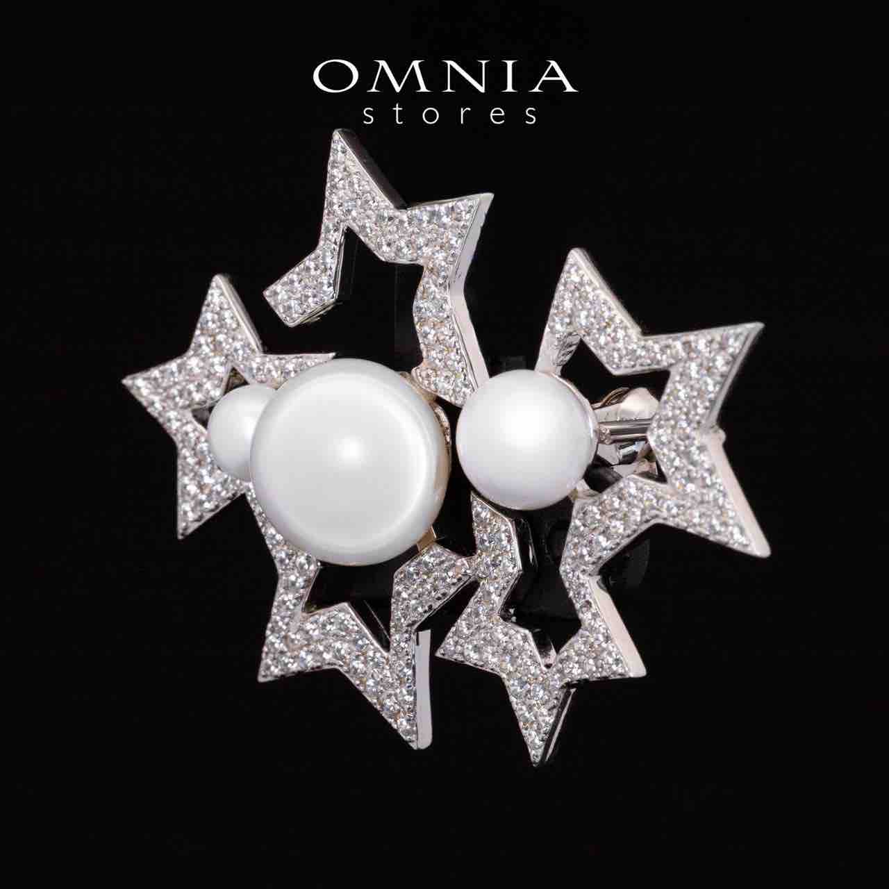Omnia Valkyrie White Fresh Water Pearl Brooch With High Quality Simulated Diamonds in 925 Silver - Image 2