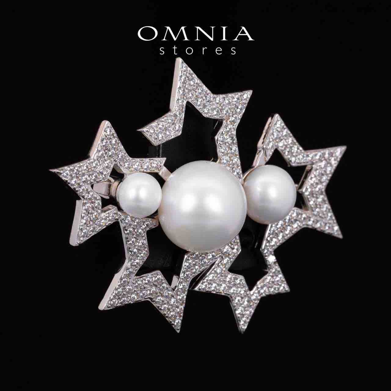 Omnia Valkyrie White Fresh Water Pearl Brooch With High Quality Simulated Diamonds in 925 Silver - Image 4