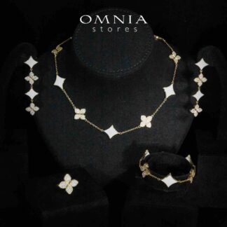 Omnia Golden Clove White Choker Full Set with High-Quality Simulated Diamonds Gold Plated 40cm