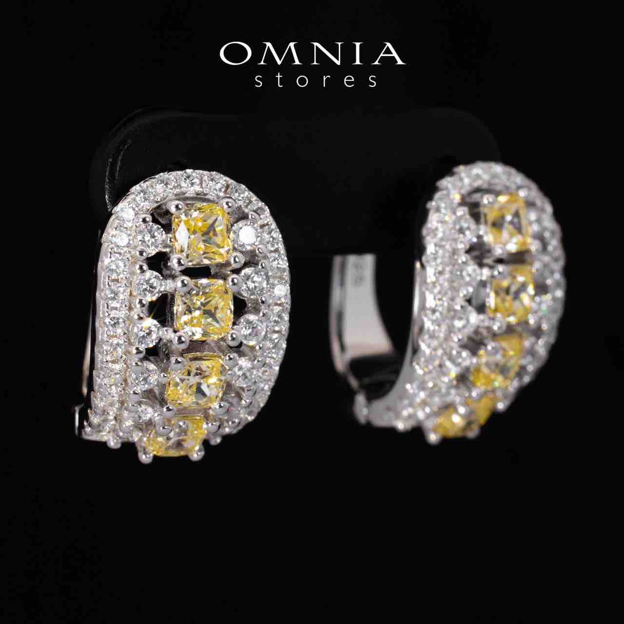 Dianna Yellow and White Clip Earrings With High Quality Simulated Diamonds in 925 Silver - Image 3