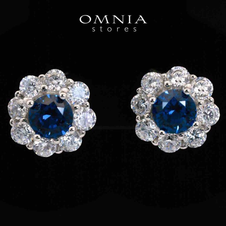 Houriya Blue and White Floral Earrings With High Quality Simulated Diamonds in 925 Silver - Image 2