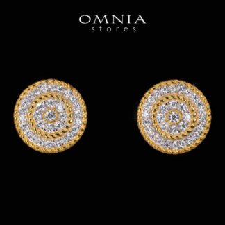 karoline Golden Round Earrings With High Quality Simulated Diamonds in 925 Silver
