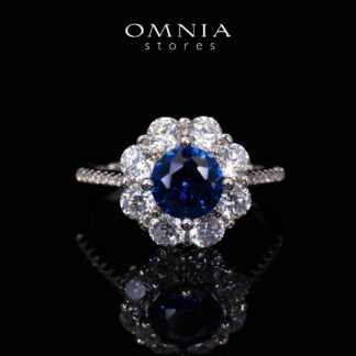 Mashael Blue Flower Cut Ring With High Quality Simulated Diamonds in 925 Silver