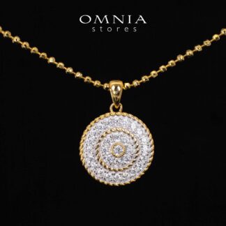 karoline Golden Round Pendant Necklace With High Quality Simulated Diamonds in 925 Silver
