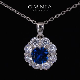Mashael Blue Flower Cut Pendant Necklace With High Quality Simulated Diamonds in 925 Silver