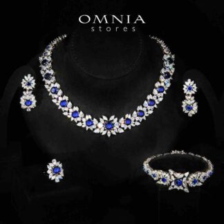 Nareen Blue Luxury Bridal Full Set in High Quality Zircon Stone Rhodium Plated