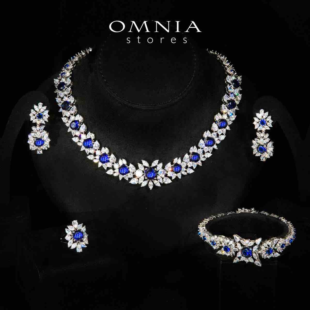 Nareen Blue Luxury Bridal Full Set in High Quality Zircon Stone Rhodium Plated
