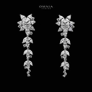 Abla White Floral Drop Earrings in 925 Silver with Marquise and Pear-Cut High-Quality Simulated Diamonds