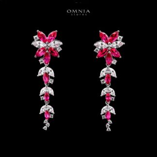 Abla Red Floral Drop Earrings in 925 Silver with Marquise and Pear-Cut High-Quality Simulated Diamonds