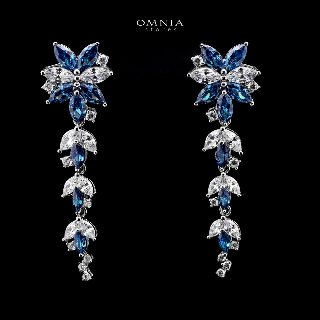 Abla Blue Floral Drop Earrings in 925 Silver with Marquise and Pear-Cut High-Quality Simulated Diamonds - Image 3