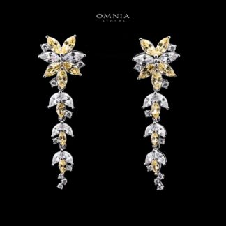 Abla Yellow Floral Drop Earrings in 925 Silver with Marquise and Pear-Cut High-Quality Simulated Diamonds
