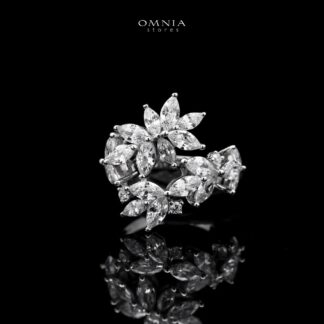 Abla White Floral Ring in 925 Silver with Marquise and Pear-Cut High-Quality Simulated Diamonds