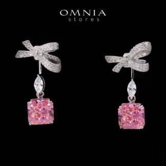 Megan Ribbon Pink Drop Earrings With High Quality Simulated Diamonds in 925 Silver
