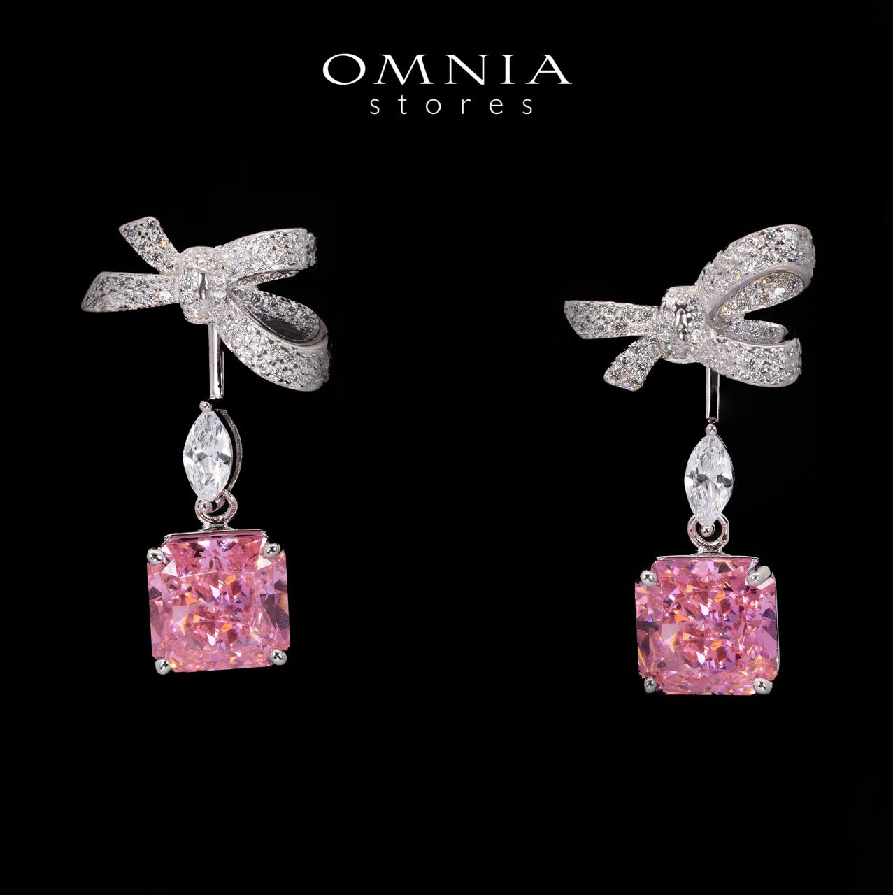 Megan Ribbon Pink Drop Earrings With High Quality Simulated Diamonds in 925 Silver