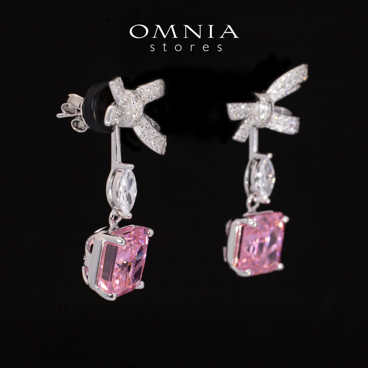 Megan Ribbon Pink Drop Earrings With High Quality Simulated Diamonds in 925 Silver - Image 4