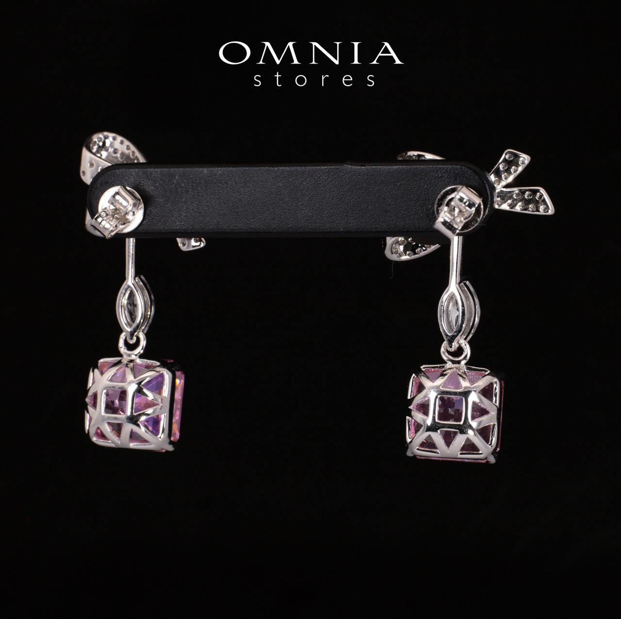 Megan Ribbon Pink Drop Earrings With High Quality Simulated Diamonds in 925 Silver - Image 3