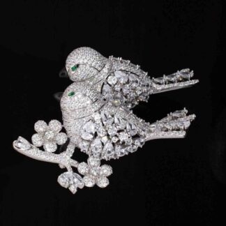 Elyse White Bird Design Brooch With High Quality Simulated Diamonds in 925 Silver