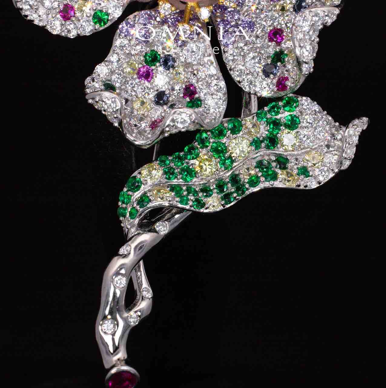 Kiera Pink Coral Multi Color Flower Brooch With High Quality Simulated Diamonds in 925 Silver - Image 3