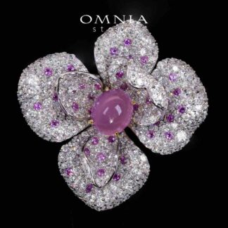 Tori Purple Flower Brooch With High Quality Simulated Diamonds in 925 Silver