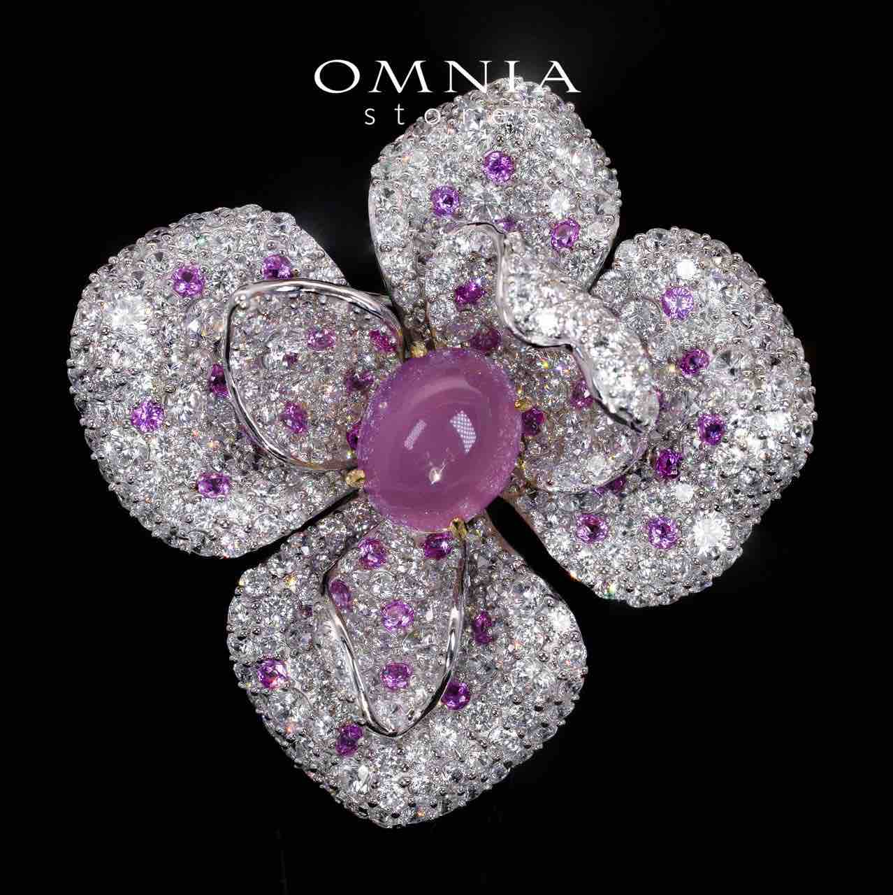 Tori Purple Flower Brooch With High Quality Simulated Diamonds in 925 Silver