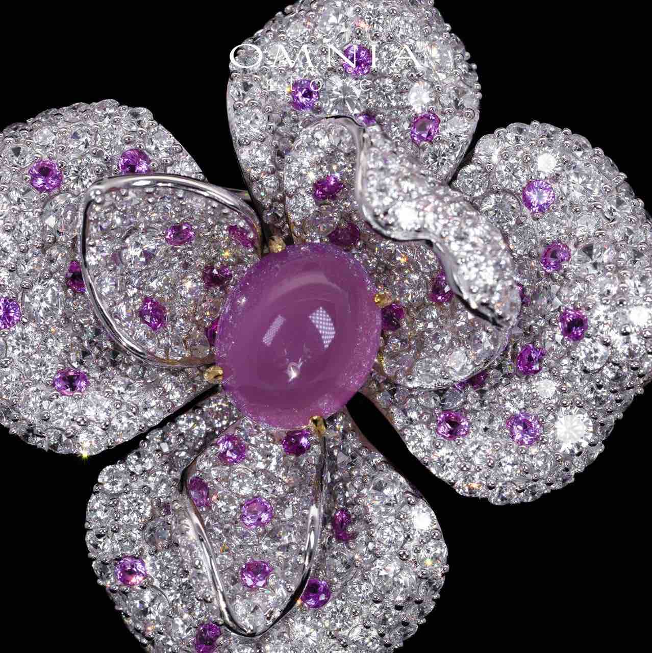 Tori Purple Flower Brooch With High Quality Simulated Diamonds in 925 Silver - Image 2