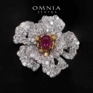 Maisy Red Flower Brooch With High Quality Simulated Diamonds in 925 Silver