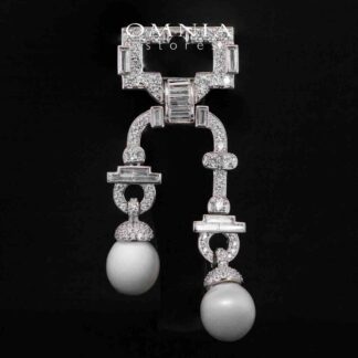 Mollie White Real Fresh Water Pearl Brooch With High Quality Simulated Diamonds in 925 Silver
