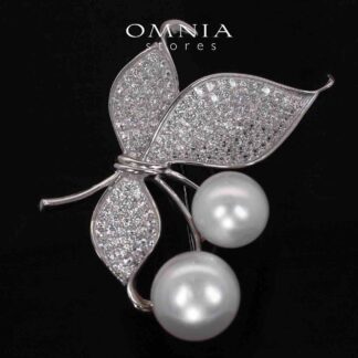 Leana Floral White Real Fresh Water Pearl Brooch With High Quality Simulated Diamonds in 925 Silver