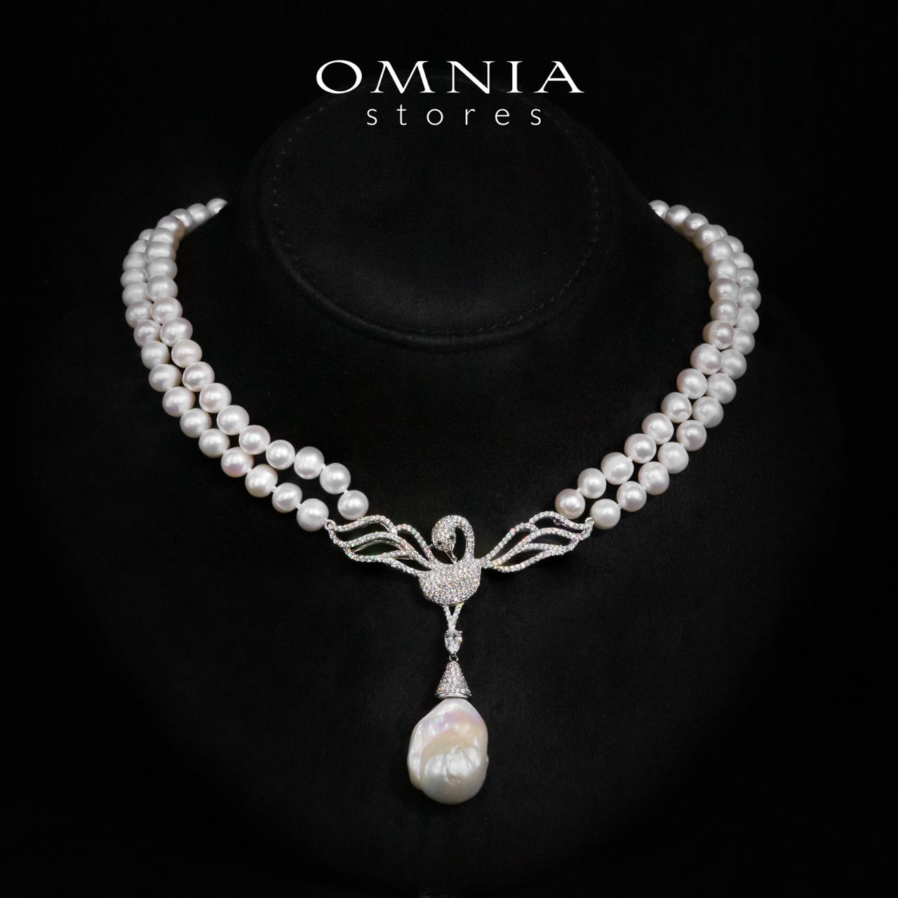 Regina White Pearl Bird Design Necklace With High Quality Simulated Diamonds in 925 Silver