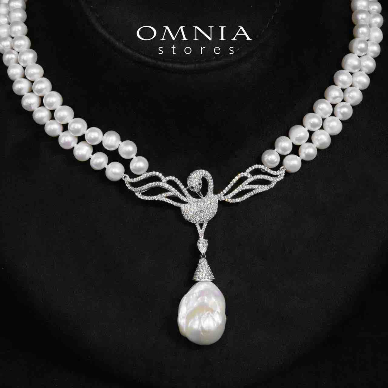Regina White Pearl Bird Design Necklace With High Quality Simulated Diamonds in 925 Silver - Image 2