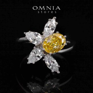 Kiana Yellow Flower Design Ring With High Quality Simulated Diamonds in 925 Silver