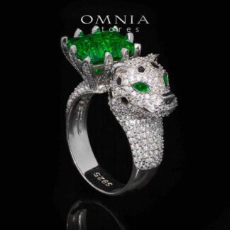 Vienna Panther Green and White Ring With High Quality Simulated Diamonds in 925 Silver