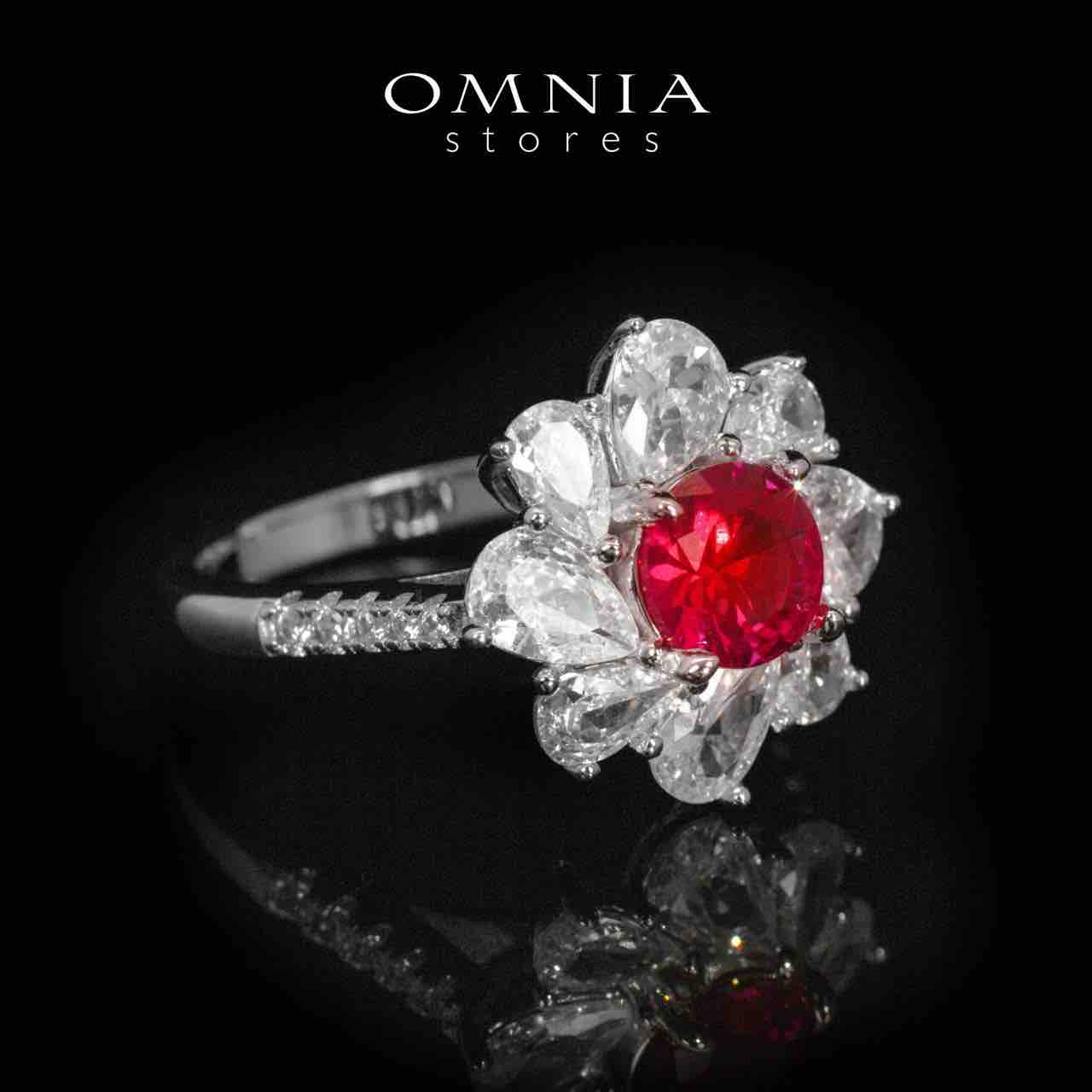 Gwen Floral Red and White Ring With High Quality Simulated Diamonds in 925 Silver - Image 2