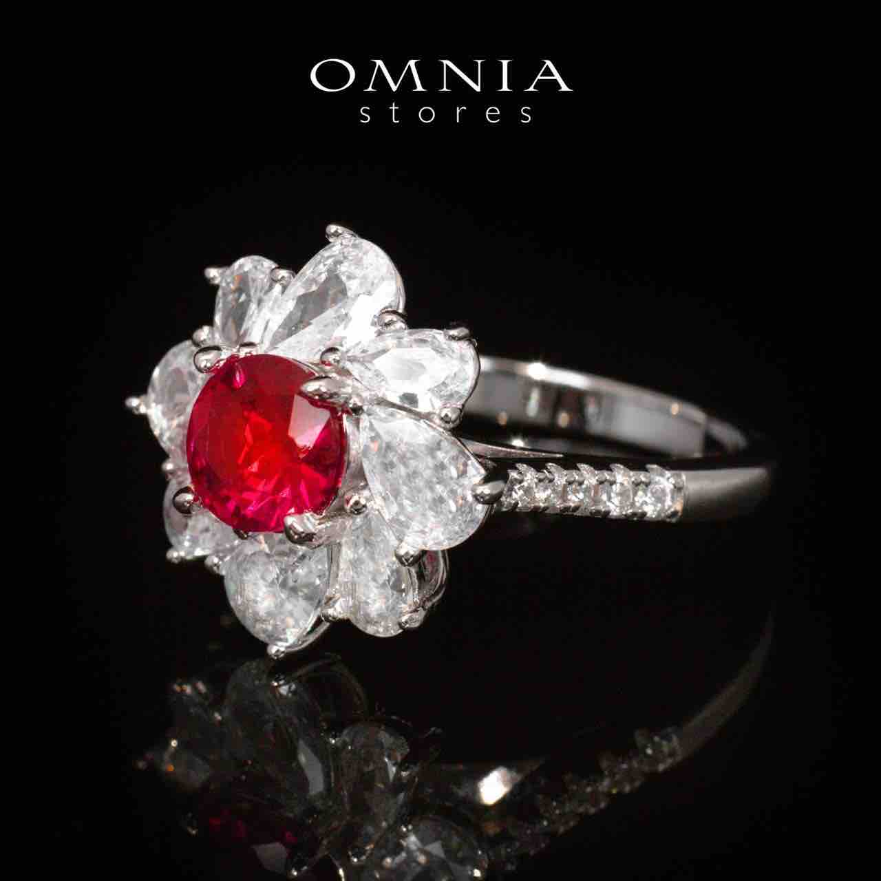 Gwen Floral Red and White Ring With High Quality Simulated Diamonds in 925 Silver - Image 3